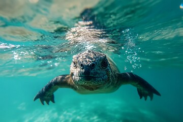 Fototapeta premium Marine iguana swimming underwater in the galapagos islands