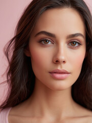 Obraz premium Close up of beautiful young Caucasian female model with beautiful glowy skin and make up