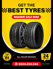 An advertising poster on the sale of wheels. Web design, flyer, brochure, booklet.