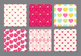 Cute retro set of seamless backgrounds with hearts for your decoration
