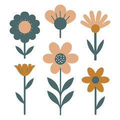 Vector graphics depicting a set of simple flowers in the Scandinavian style For prints on clothing