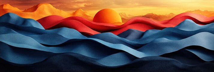 Fototapeta premium Colorful abstract landscape with waves and sunset in a luminous setting