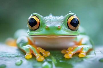 Wallace's flying frog resting on a leaf in the rainforest