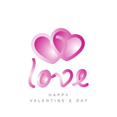 Love and two lover hearts logo with pink magenta blend shape isolated on white background. Love lettering calligraphy logo for luxury pack of cosmetics decoration greeting card. Happy Valentine's Day