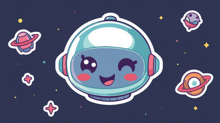 Fototapeta premium Cute astronaut in space with planets and stars. A cheerful illustration perfect for children's books, space-themed projects, or whimsical designs.