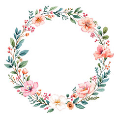 Obraz premium Watercolor Floral Wreath, Wreath Clipart Watercolor, Pastel Pink Flowers Wedding Clipart Wild Floral Clipart