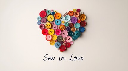 Colorful Buttons Forming Heart Shape with Text Say Sew in Love