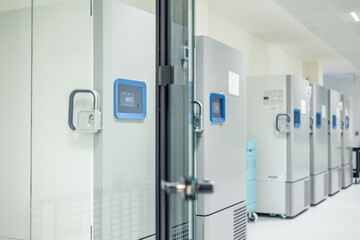 Laboratory deep freezer storing biological samples at minus eighty degrees celsius