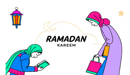 Obraz premium Ramadan Kareem silhouette vector illustration on white background. ramadan kareem typography