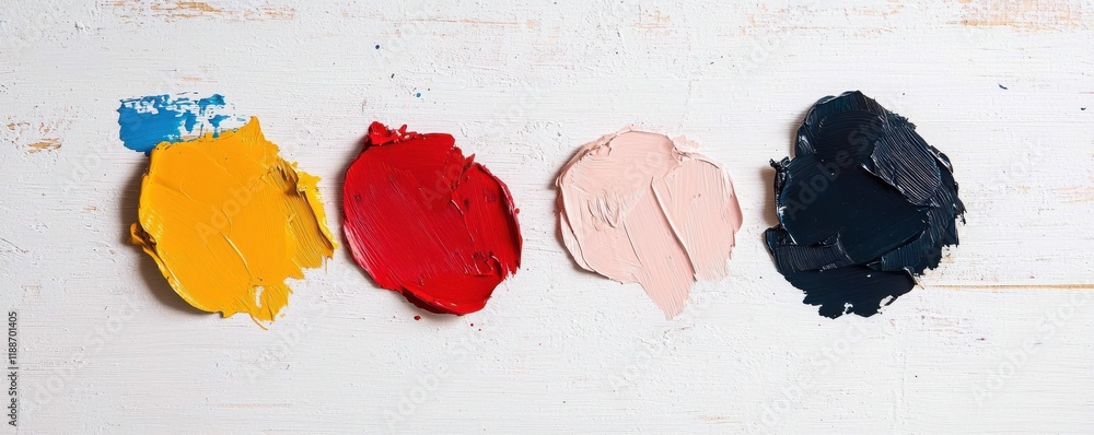 Aufkleber a vibrant arrangement of paint blobs in various colors rests on a textured surface, showcasing creat
