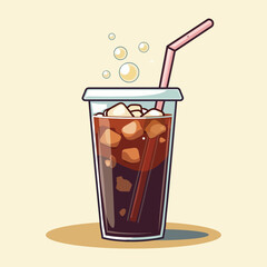 Illustration of a Cold Beverage with Ice and Straw