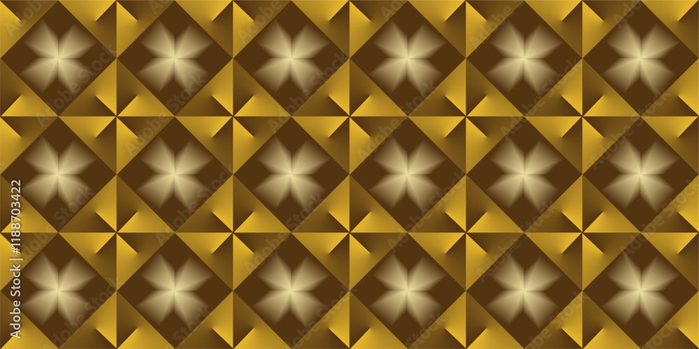 Poster composition of repeating geometric planes in the form of squares with gradations of brown and gold a