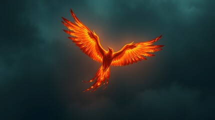 Fototapeta premium Fiery Phoenix Soaring: A Dramatic, Flaming Artwork