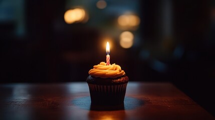 Cupcake with Candle in Soft Light