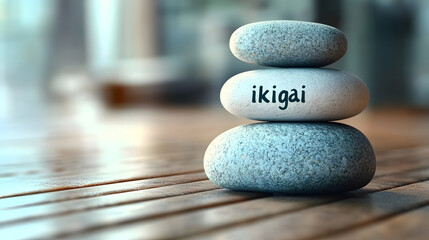 Pyramid of stones, concept of balance, ikagai