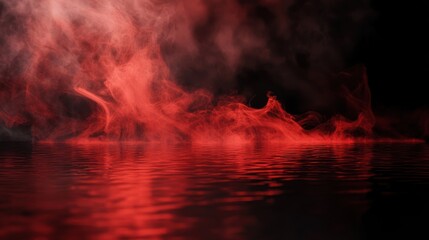 Fototapeta premium Crimson Reflections: A Study in Red Smoke and Water