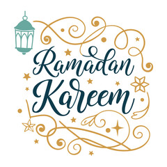 Ramadan Kareem silhouette vector illustration on white background. ramadan kareem typography