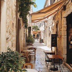 An old street in the town, lined with historic buildings and cobblestone paths, exuding charm and history.