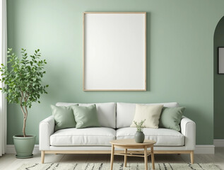 Canvas mockup in the modern living room with sofa	