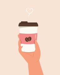 Hand holding a cups of coffee with heart shape for couple concept. Love coffee style.