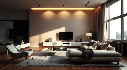 Modern Living Room with Cozy Decor and Bright Accents