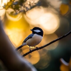 Fototapeta premium A bird perched gracefully on a tree branch, observing its surroundings.
