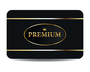 Luxury black card with premium quality gold label or sticker, VIP certificates and tags with shiny gold wreath and royal crown on black badges. Premium access vector illustration