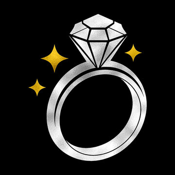 silver diamond ring with gold stars clip art preview