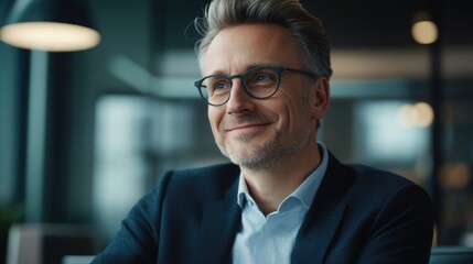 Contemporary Businessman with a Smile in a Modern Office Environment.