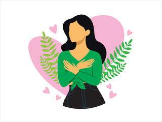 happy woman hugging positive lady self love care illustration love yourself body confidence concept