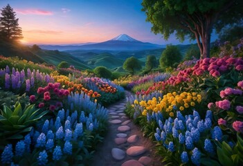 Beautiful and Peaceful Nature Scenery Illustration Landscape Countryside Tranquil Vibrant and Colorful