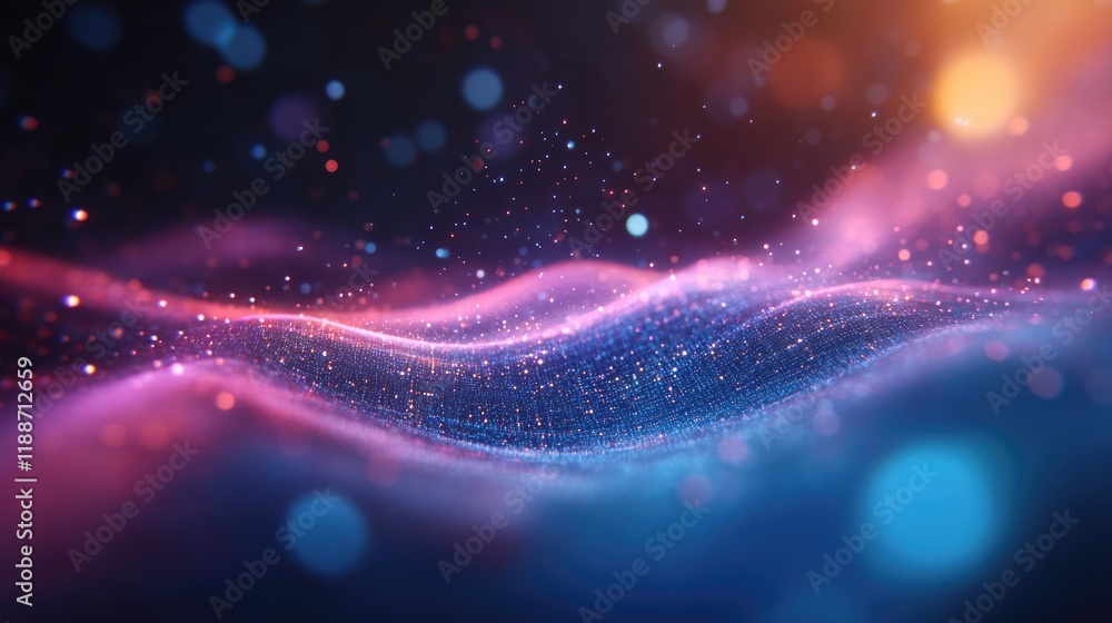 Poster dazzling light waves dance abstract digital art multicolored particles vibrant background dynamic pe