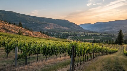 Fototapeta premium Sunset Over Okanagan Valley Vineyards