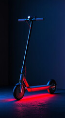 A red scooter with a black handlebar