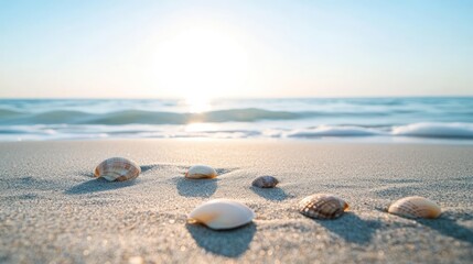 Seashells on the Beach at Sunrise: A Serene Coastal Scene