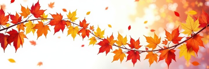 Fototapeta premium Swirling descent of colorful autumn leaves on bright white, image, october