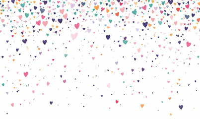 Colorful hearts falling, white background, Valentine's Day card