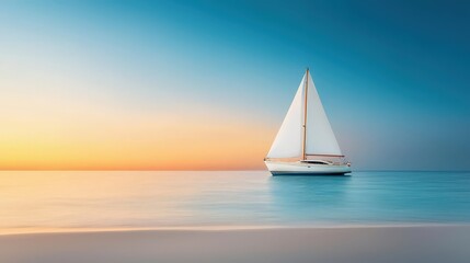 Fototapeta premium A sailboat is floating on the ocean near the shore