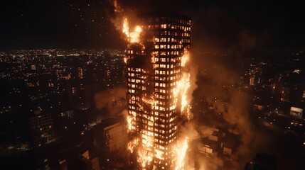 Fototapeta premium Skyscraper on Fire: Dramatic Cityscape Disaster - made with Generative AI