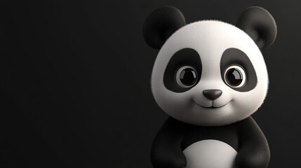 Obraz premium Adorable cartoon panda bear on dark background.
