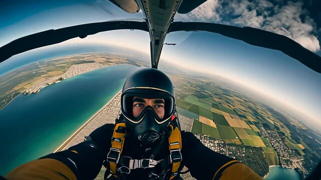 Close-up portrait of a parachutist.