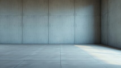 Empty Room with Concrete Walls and Tiled Floor, Sunlit Corner