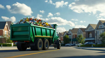 Bright green garbage truck, a symbol of efficient waste management in action
