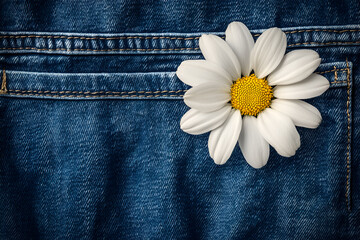chamomile flower on jeans