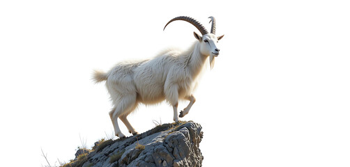 Goat
"A spirited mountain goat balances nimbly on a rugged cliff edge, its coarse white fur and strong horns highlighted under the crisp sunlight. 