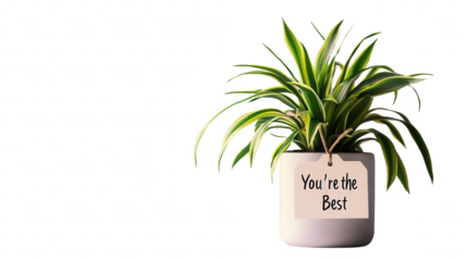 Vibrant Employee Appreciation-themed desk plant with tag "You're the Best" for Employee Appreciation Day, isolated on white, PNG file, transparent background.
