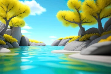 Beautiful and Peaceful Nature Scenery Illustration Landscape Countryside Tranquil Vibrant and Colorful