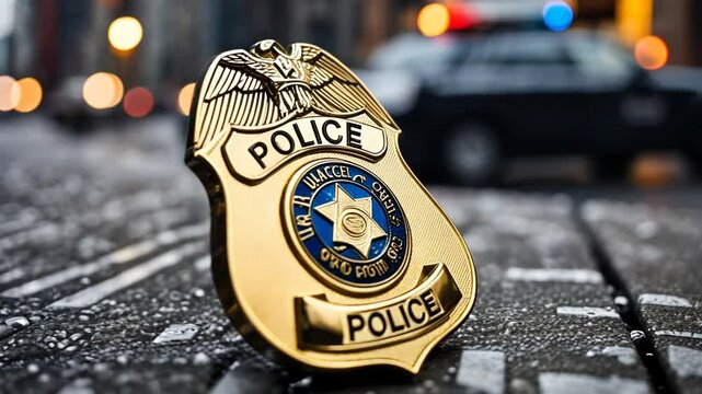 Police badge in the city.