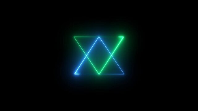 Glowing neon line triangle icon animation on black background.