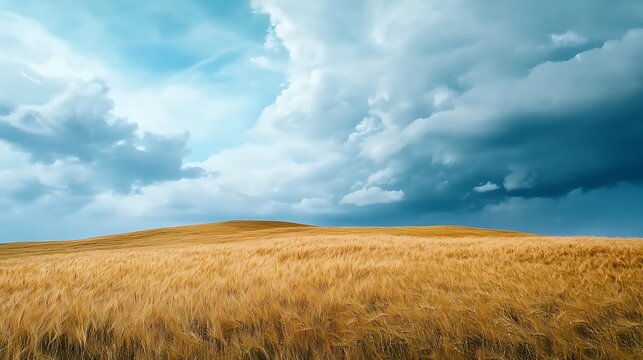 A field of tall grass with a cloudy sky in the background